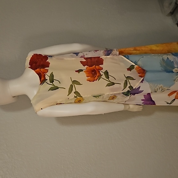 SACRED THREADS Canary Yellow Assymetric Floral Chiffon Sleeveless Maxi Dress - Picture 7 of 14